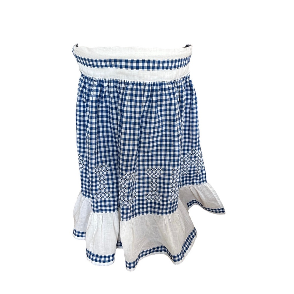 Vintage Apron Blue White Gingham Hand Stitching PRISCILLA